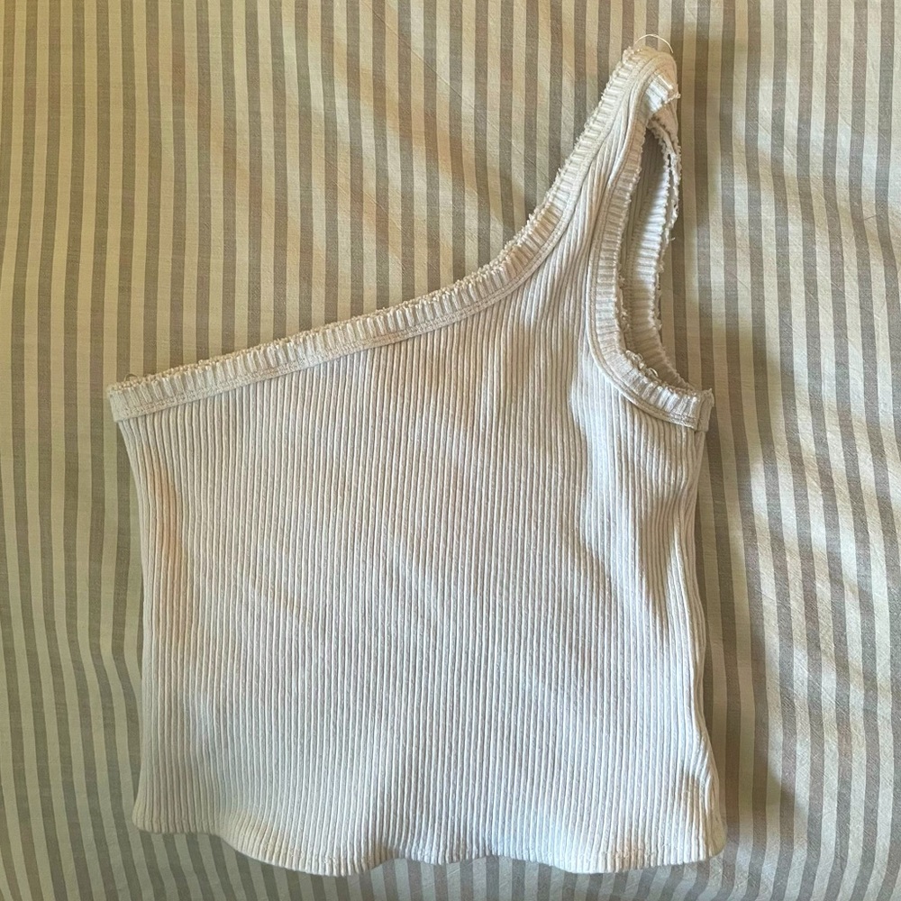 Urban outfitters one shoulder white ribbed crop top